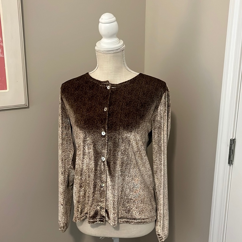 Vintage Ninety Petites Animal Print Velvet Button Down